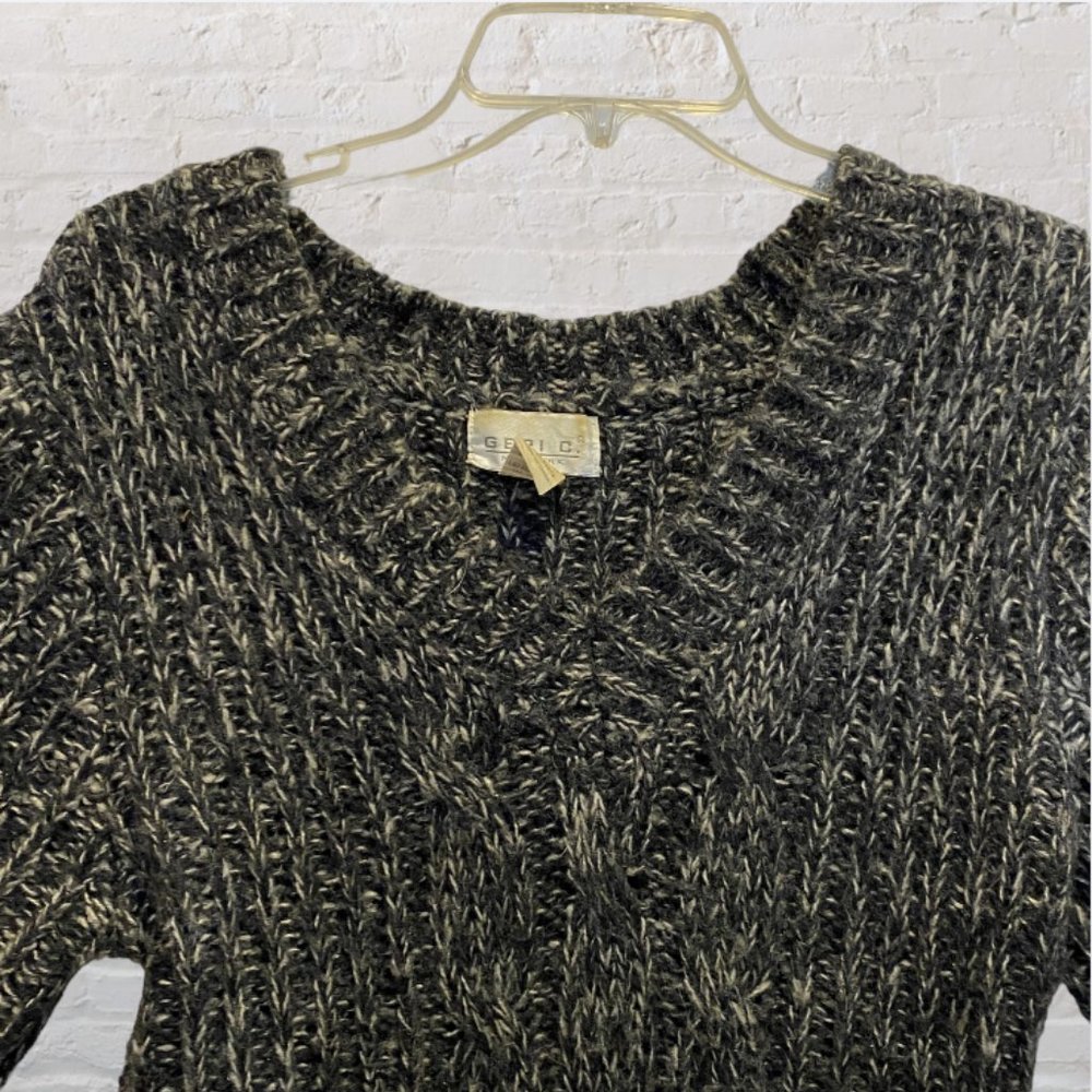 GERI C -- Mini Sweater Dress, Long Sweater, Gray Cable-Knit, Elbow Length Sleeve - Picture 6 of 14